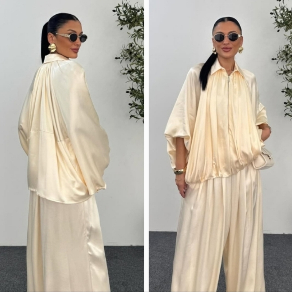 ZARA NWT Satin Bomber Jacket Puffed Cream Size M - Picture 8 of 16